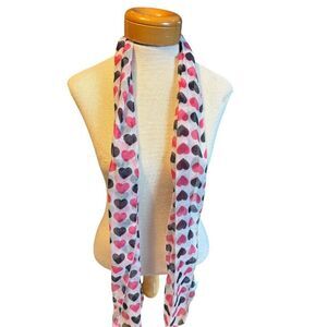 Heart Print Womens Polyester Scarf In Pink & Black With Lightweight Design